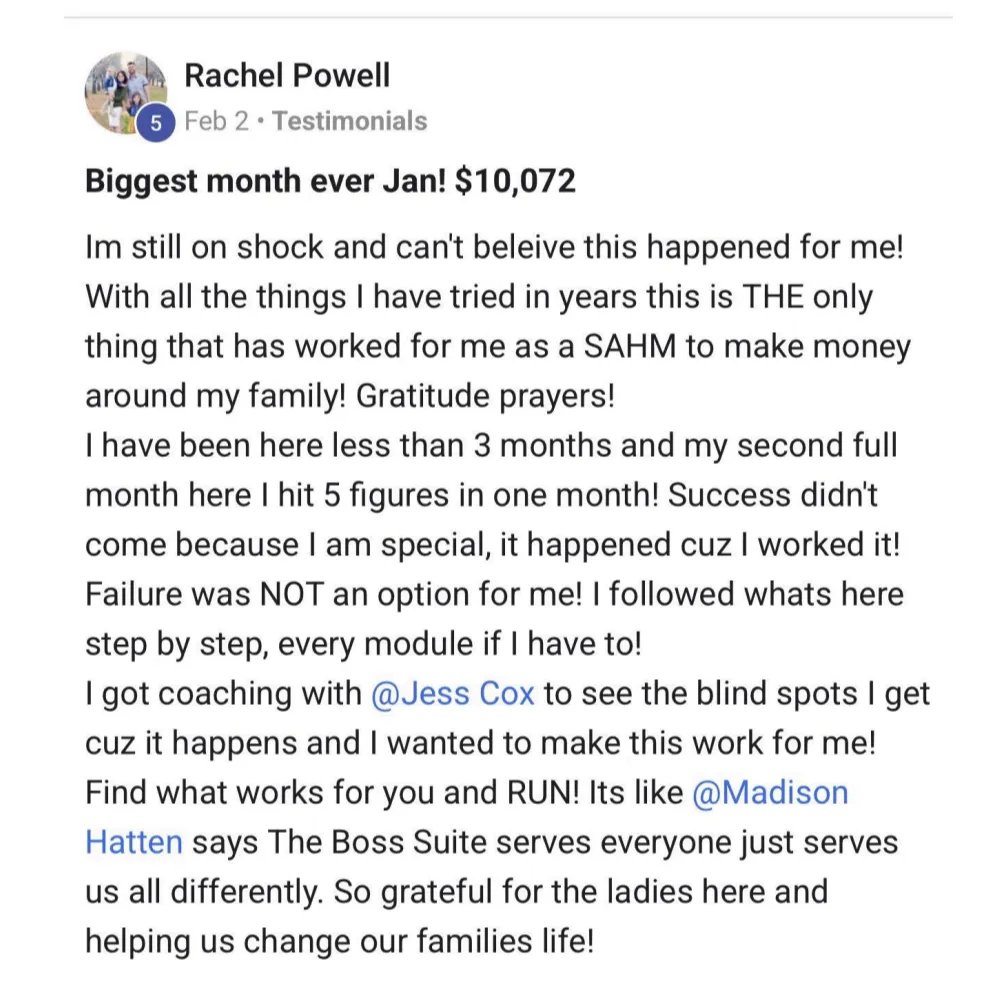 Community post screenshot from Rachel Powell sharing her January income result